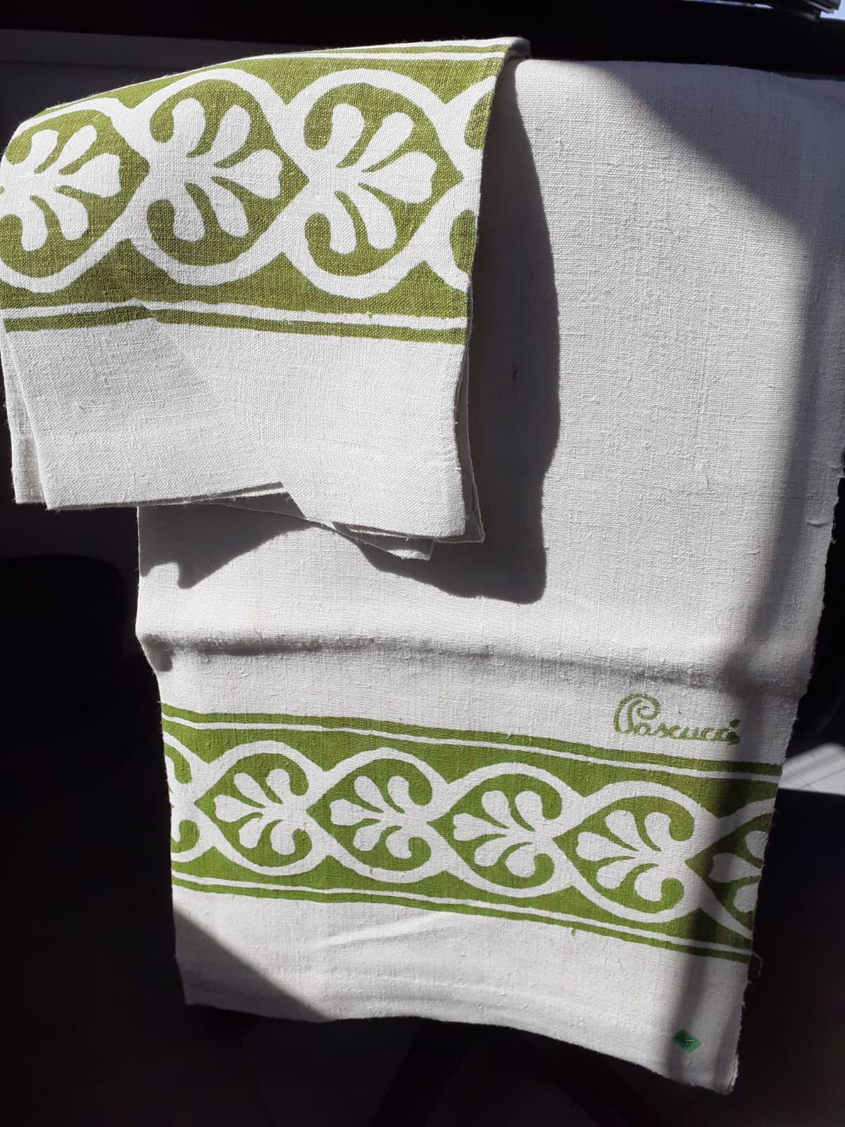 <B style='color:red'>SOLO BOLOGNA E PROVINCIA</B> - Set Verde bagno eleganti, stampati a mano Pascucci - asciugamano grande 70x110 asciugamano piccolo 45x65