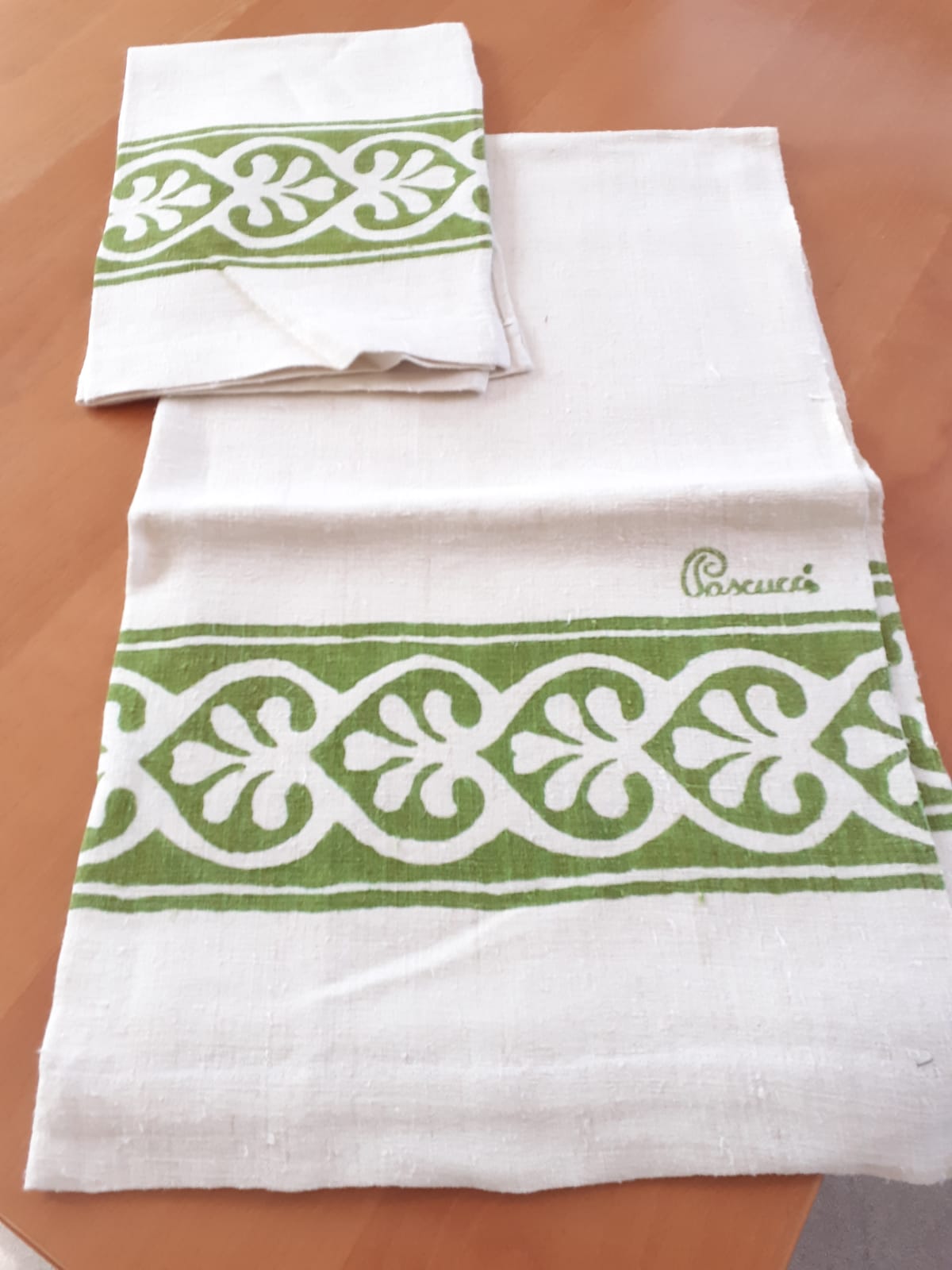 <B style='color:red'>SOLO BOLOGNA E PROVINCIA</B> - Set Verde bagno eleganti, stampati a mano Pascucci - asciugamano grande 70x110 asciugamano piccolo 45x65
